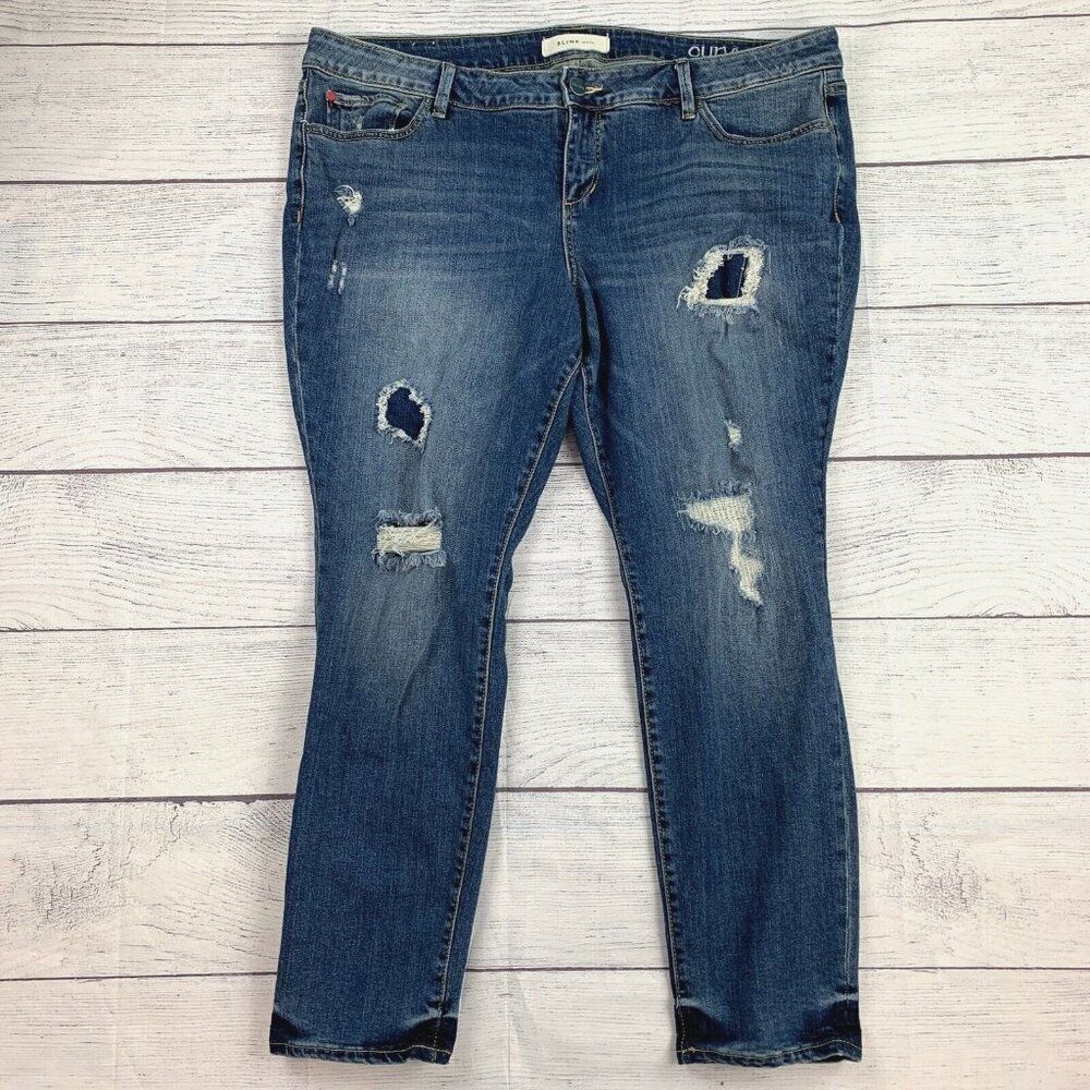 Slink Jeans sz 22 Plus Curvy Distressed Patches Inseam 30.5"